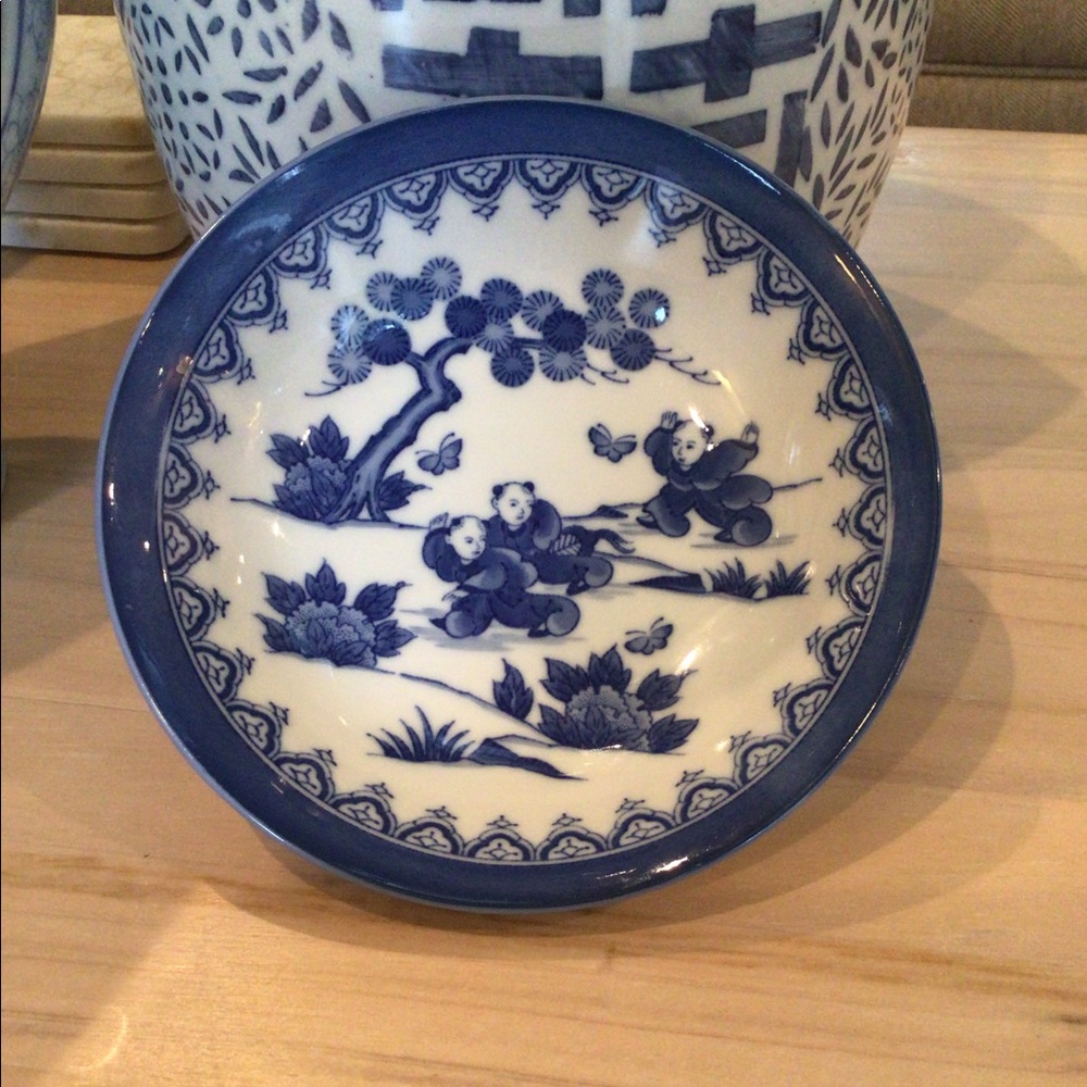 Vintage Chinoiserie Bowl Boys Chasing Butterflies Asian Decor